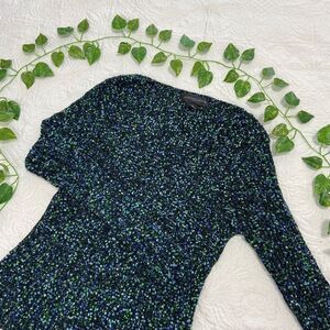 August Silk Blue Green Floral Print Blouse | Long Sleeve Knit Top XL